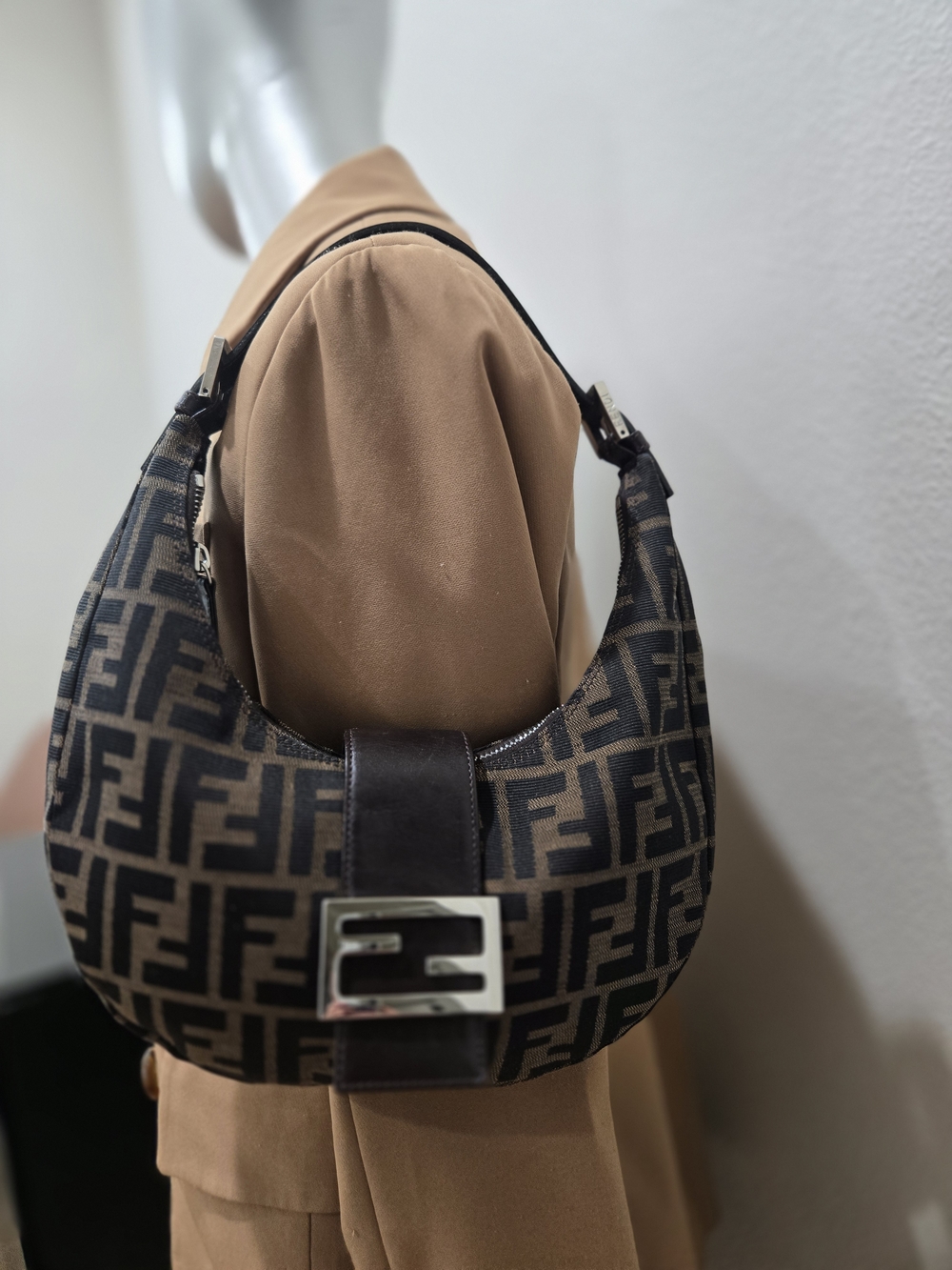 Fendi Croissant Half Moon Shoulder Bag with Silver Accent